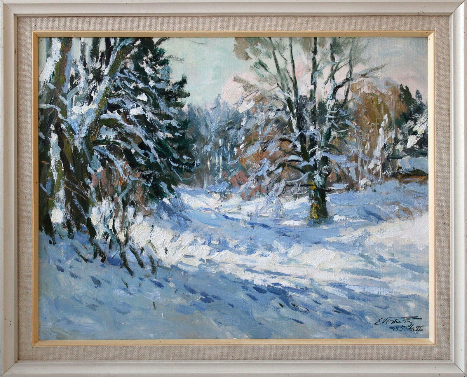 Edgars Vinters Sunny Winter Landscape. 1985, Cardboard, Oil, 45x58 Cm 1985 photo buy