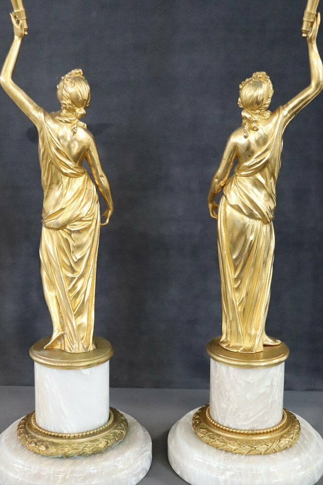 Sculptural Figures, Gilt Bronze On Alabaster Bases, Early 20th Century, Set Of 2 photo buy