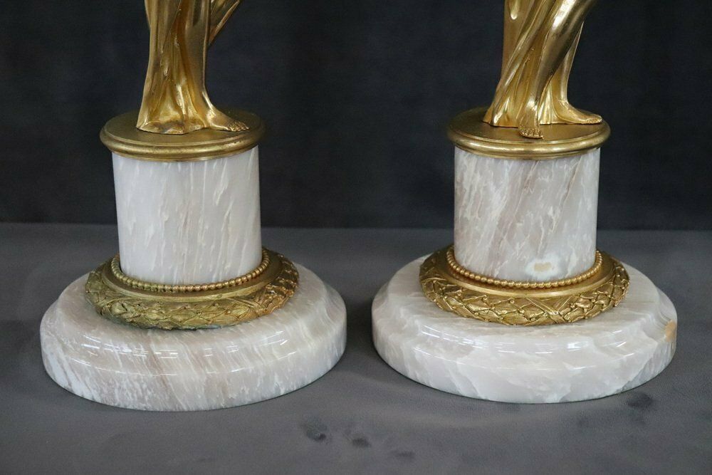 Home Decor Sculptural Figures, Gilt Bronze On Alabaster Bases, Early 20th Century, Set Of 2 photo