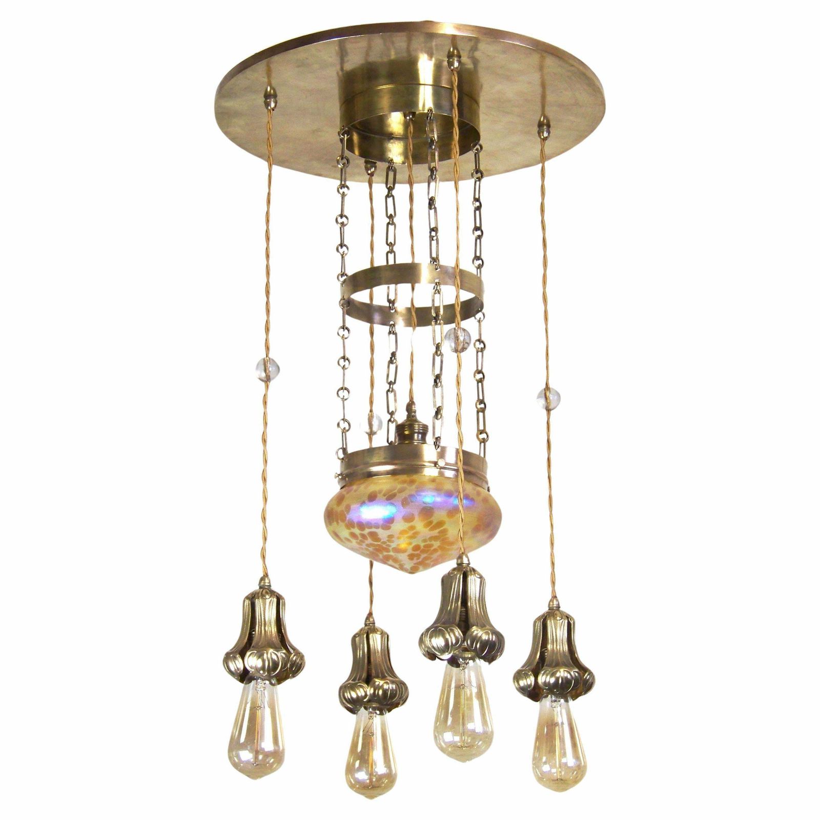 Art Nouveau Chandelier With Iridescent Shade, Loetz