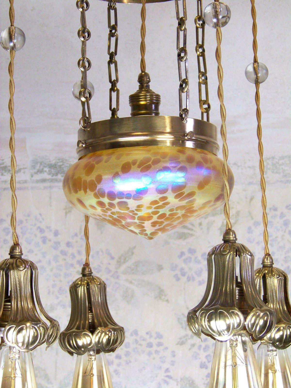 Art Nouveau Chandelier With Iridescent Shade, Loetz photo furniture