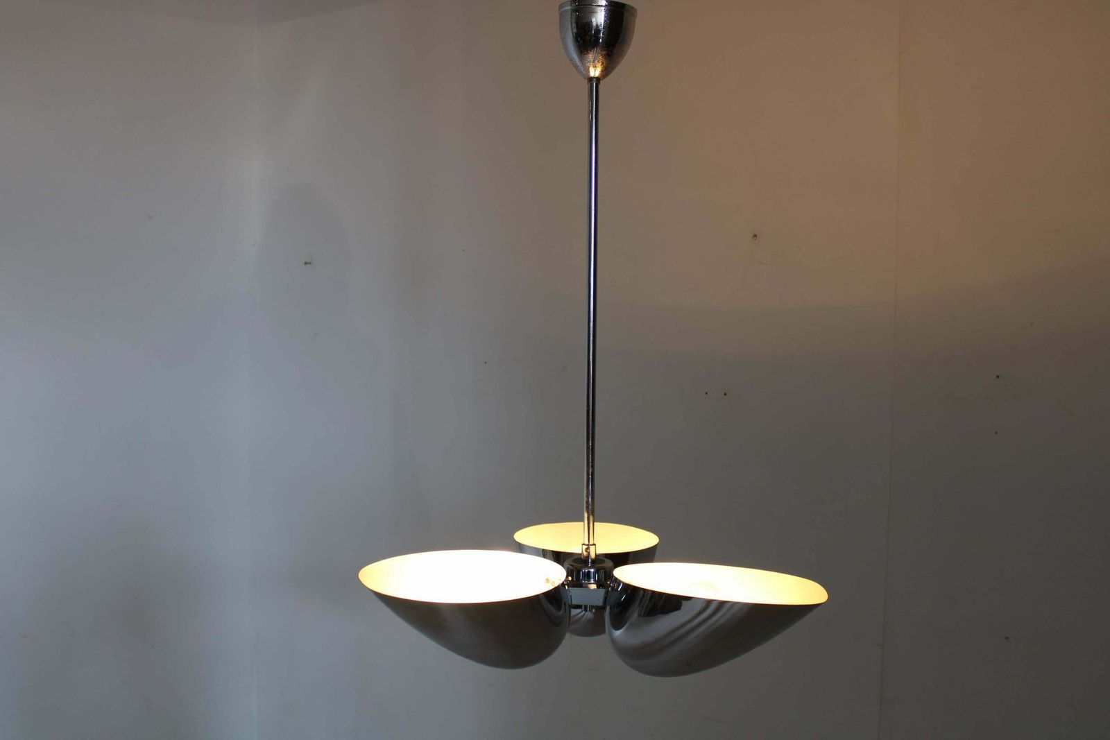 1930s Restored Bauhaus Chrome Plated Chandelier By Zukov , Czechoslovakia photo Lighting