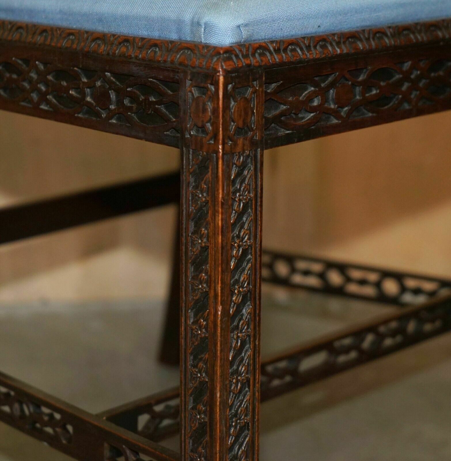 Furniture Four Antique Colonial Thomas Chippendale Rosewood Fret Work Carved Dining Chairs photo