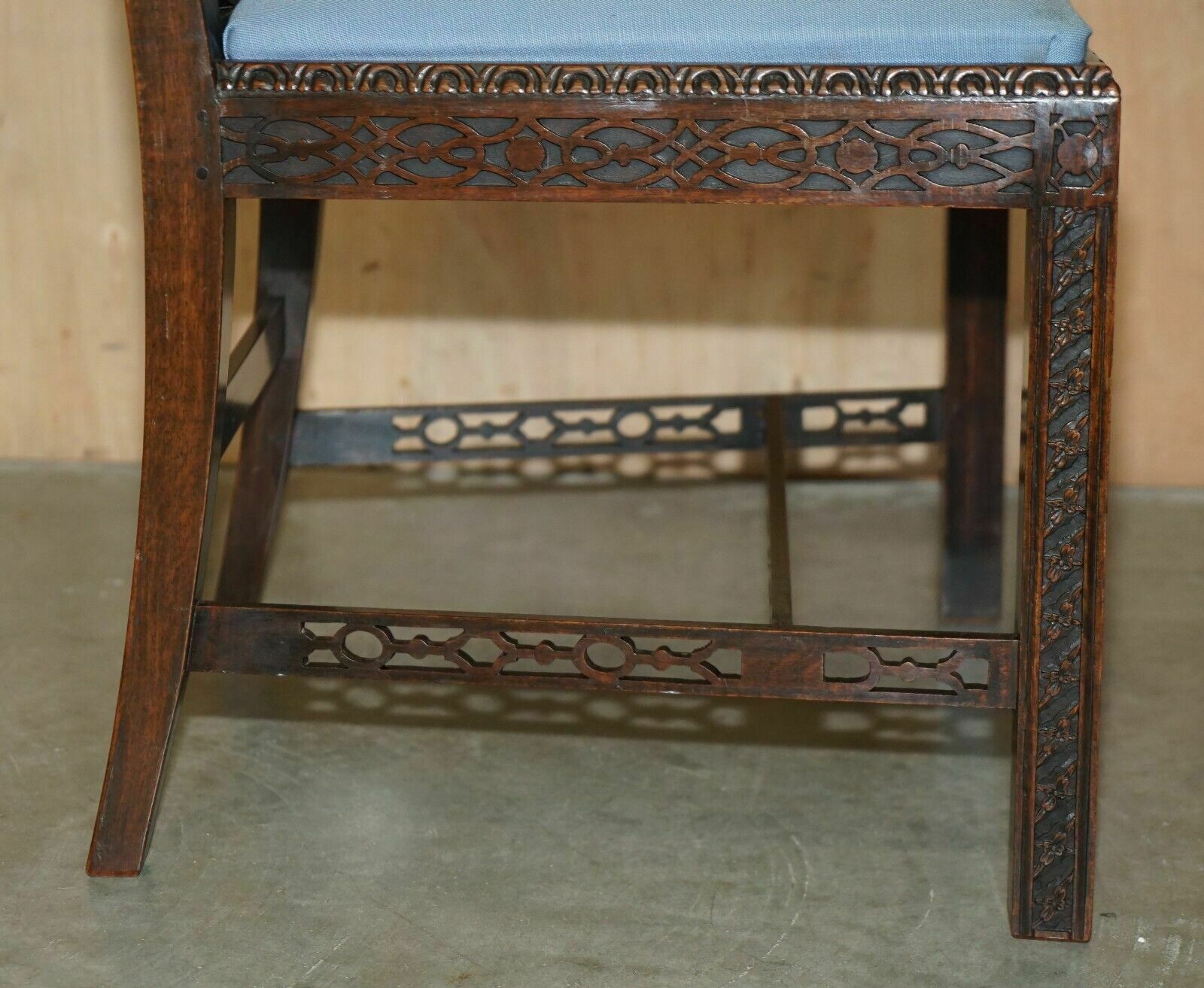 photo buy Four Antique Colonial Thomas Chippendale Rosewood Fret Work Carved Dining Chairs