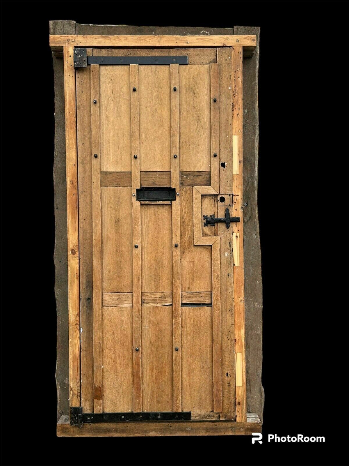 photo for sale Solid Elm Front Door+Frame Old Period Antique Reclaimed Wood 1700s Rare Refurb