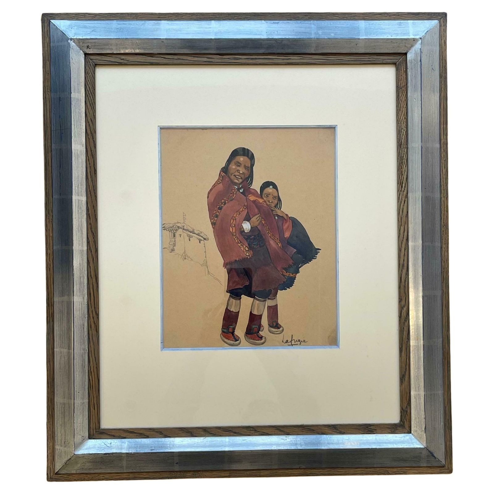 Léa Lafugie (1890 1972), Gouache Of A Tibetan Woman And Child
