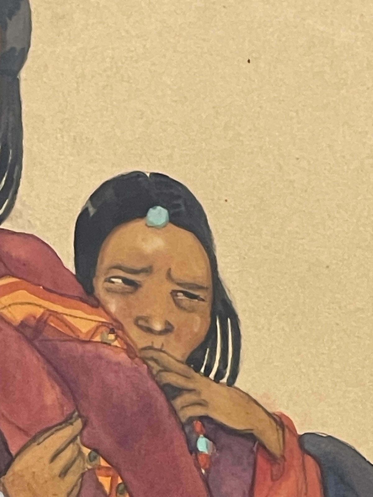 Léa Lafugie (1890 1972), Gouache Of A Tibetan Woman And Child photo vintage