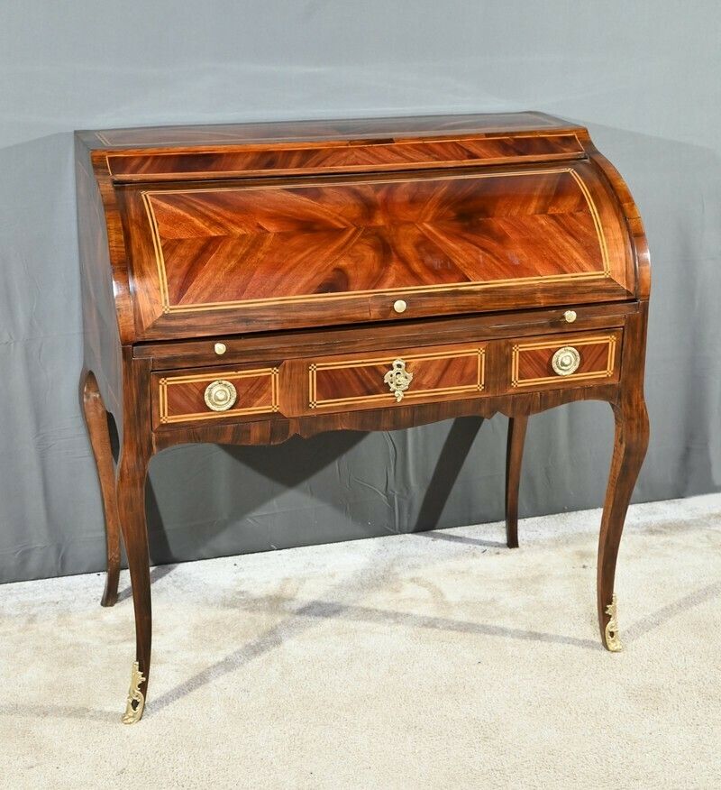Cylinder Desk In Mahogany And Rosewood, Louis XV Period – 1st Part 18th photo furniture