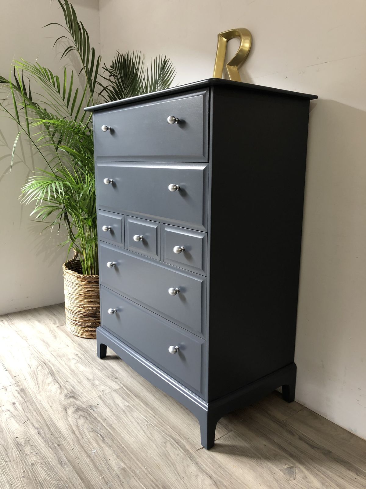 Stag Minstrel Tallboy Chest Of Drawers Blue Satin Chrome Knobs photo 685.0