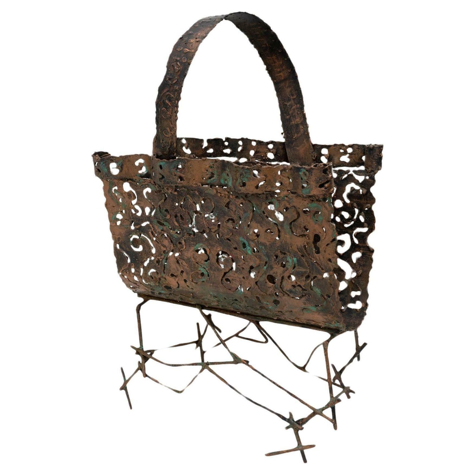 Attributed To Marsura '70s Italian Brutalist Wrought Iron Magazine Rack