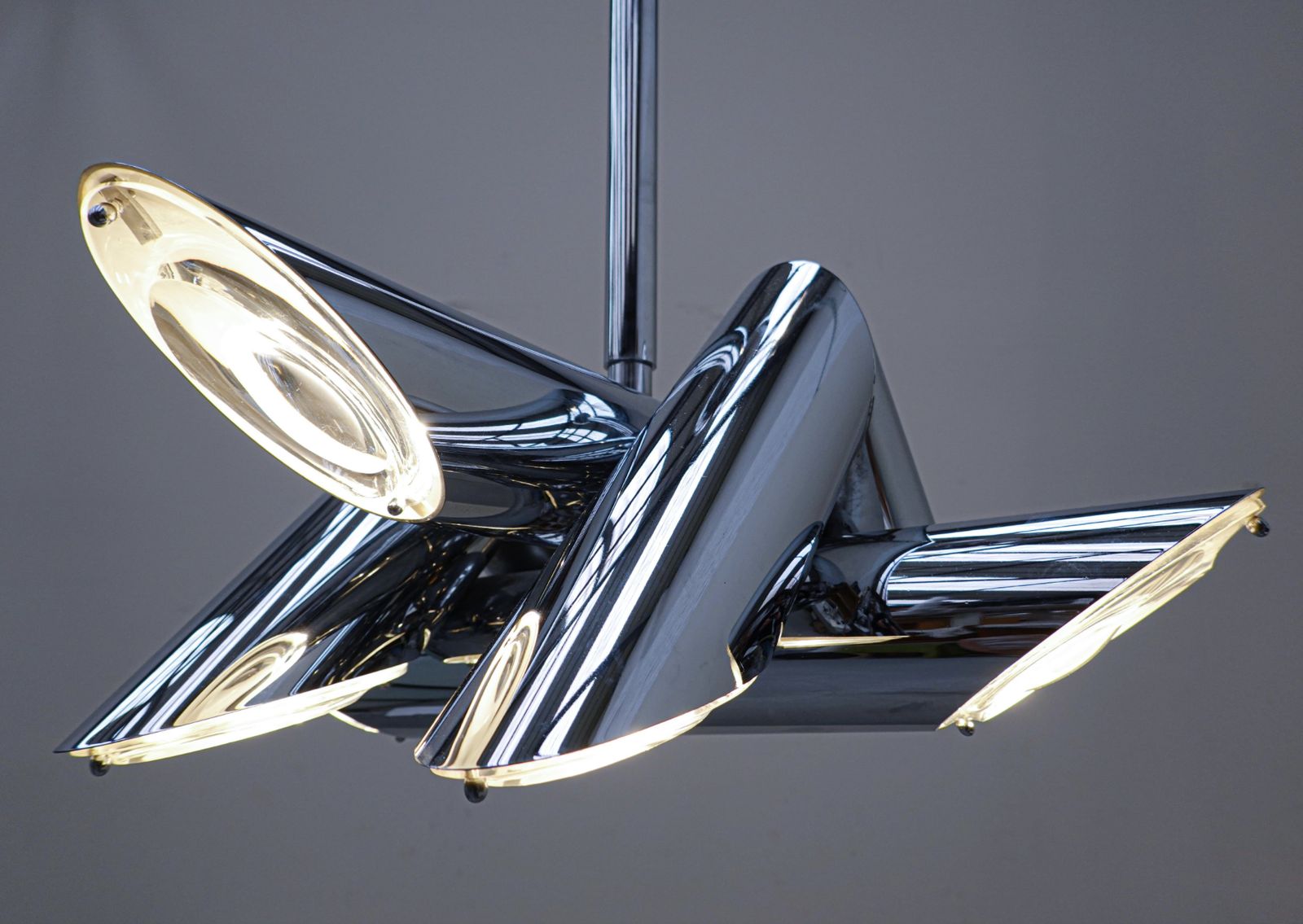 Mid Century Modern Italian Metal Suspension In The Style Of Gaetano Sciolari photo for sale