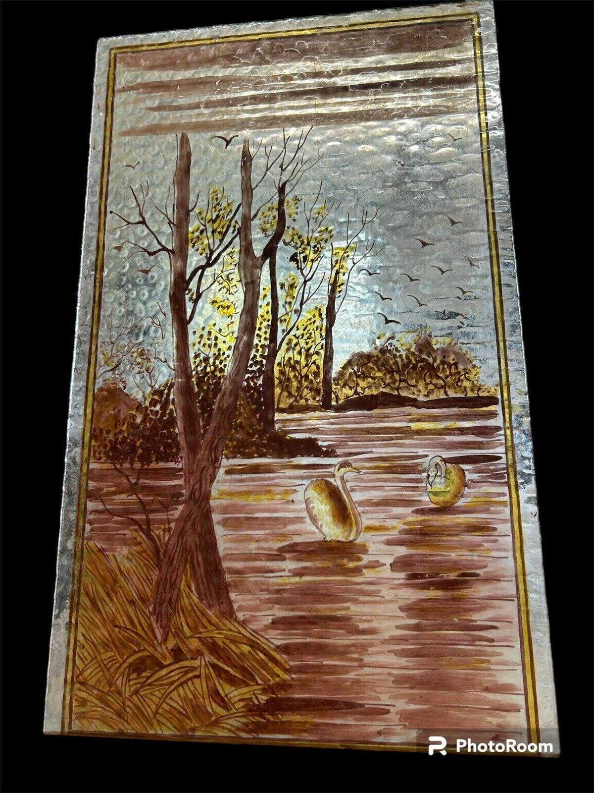 Victorian Stained Glass Hand Painted Pane Panel Old Period Antique Reclaimed
