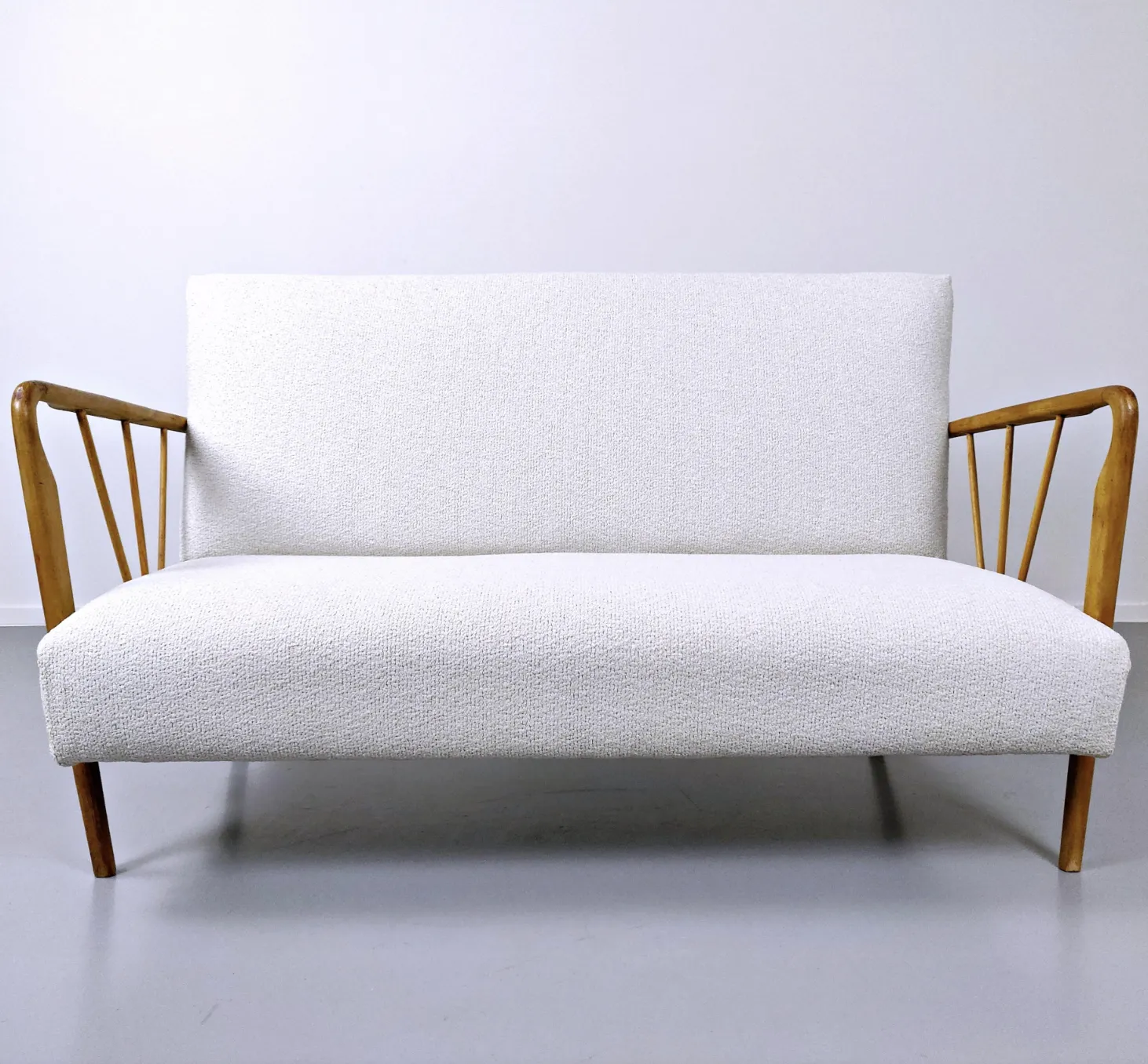 Mid Century Modern Italian Sofa In Style Of Paolo Buffa, White Fabric photo for sale