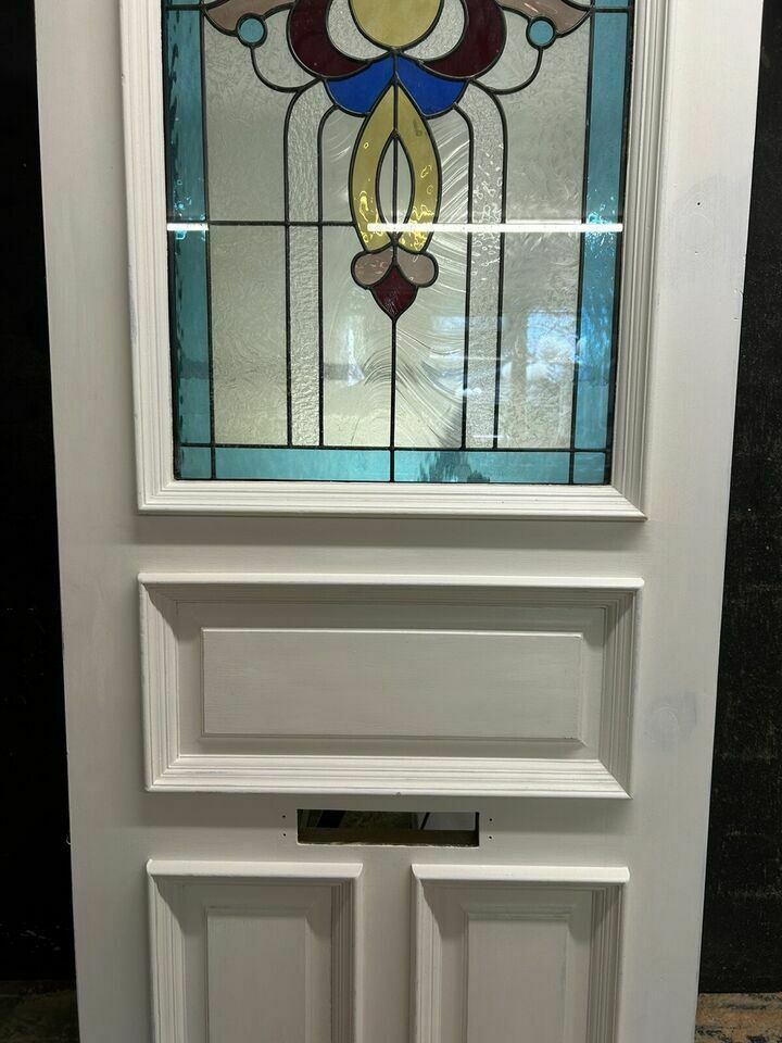 Edwardian Stained Glass Front Door Antique Period Hardwood Reclaimed Old Leaded photo Home Fixtures