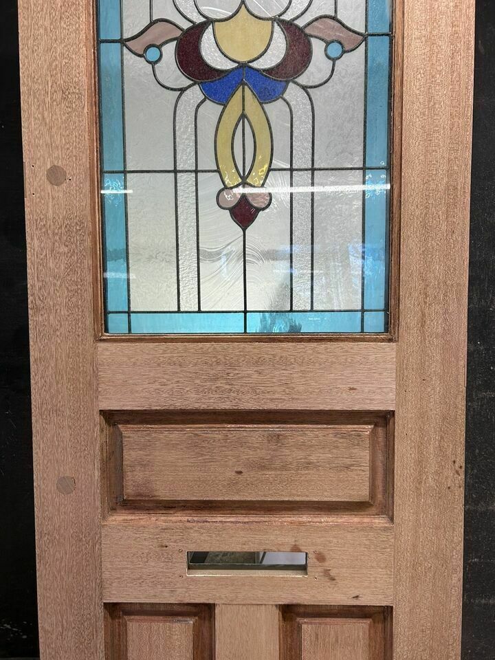 Home Fixtures Edwardian Stained Glass Front Door Antique Period Hardwood Reclaimed Old Leaded photo