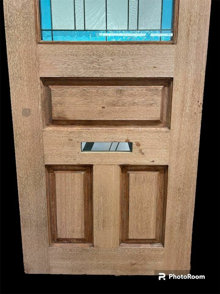 2183.0 Edwardian Stained Glass Front Door Antique Period Hardwood Reclaimed Old Leaded photo