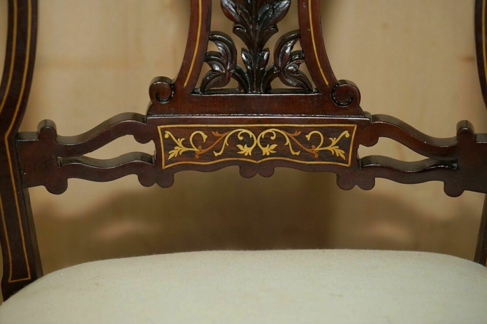 photo furniture Antique Victorian Rosewood Salon Nursing Chair With Stunning Inlaid Back Panel