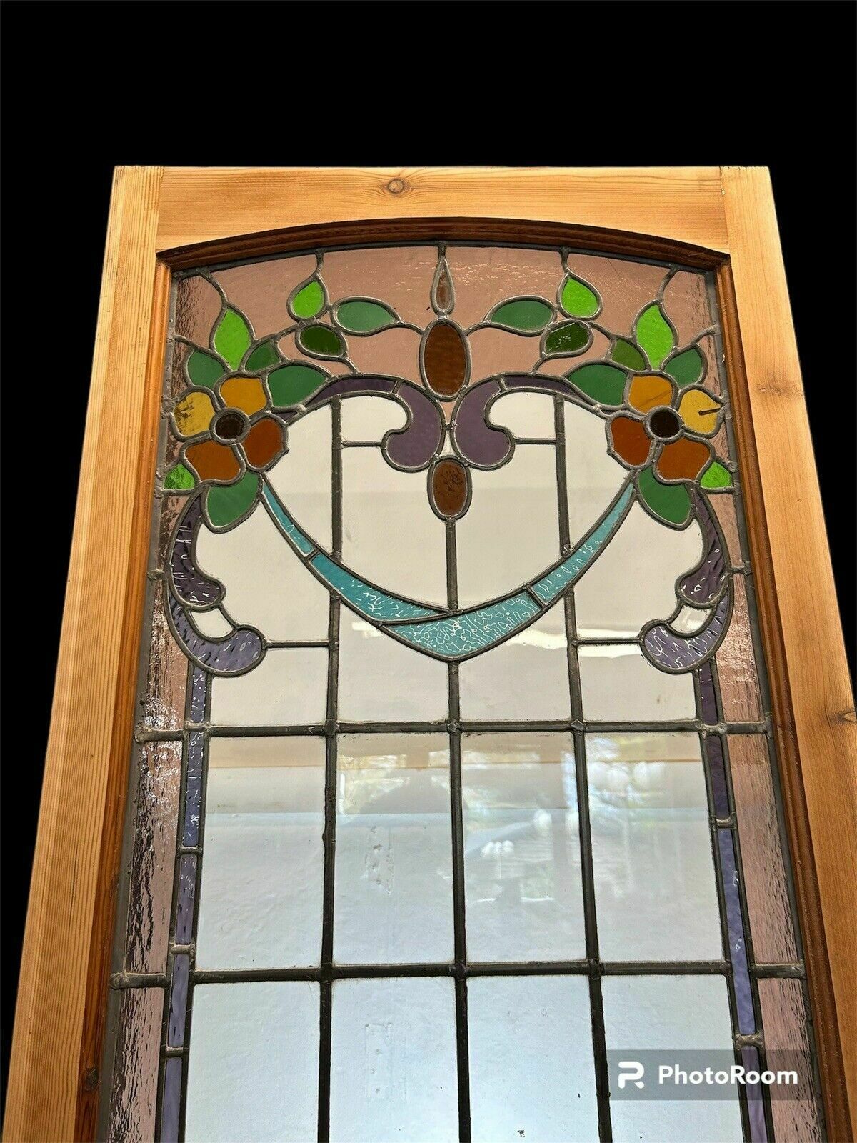 Victorian Stained Glass Window Panel Old Leaded Antique Reclaimed Art Nouveau photo furniture