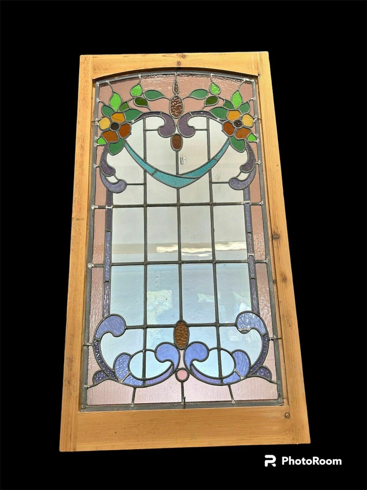Victorian Stained Glass Window Panel Old Leaded Antique Reclaimed Art Nouveau photo vintage