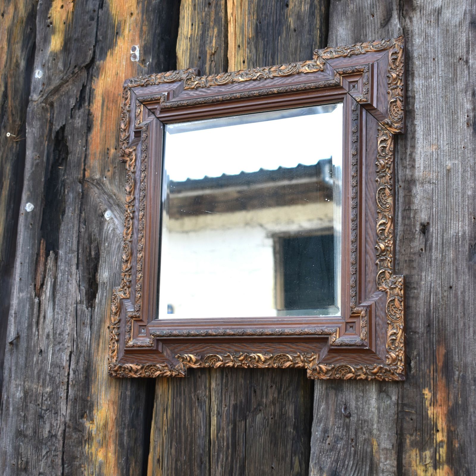 Antique 19th Century Fine Detail Oak And Ormolu Carved Mount Beveled Wall Mirror photo 395.0