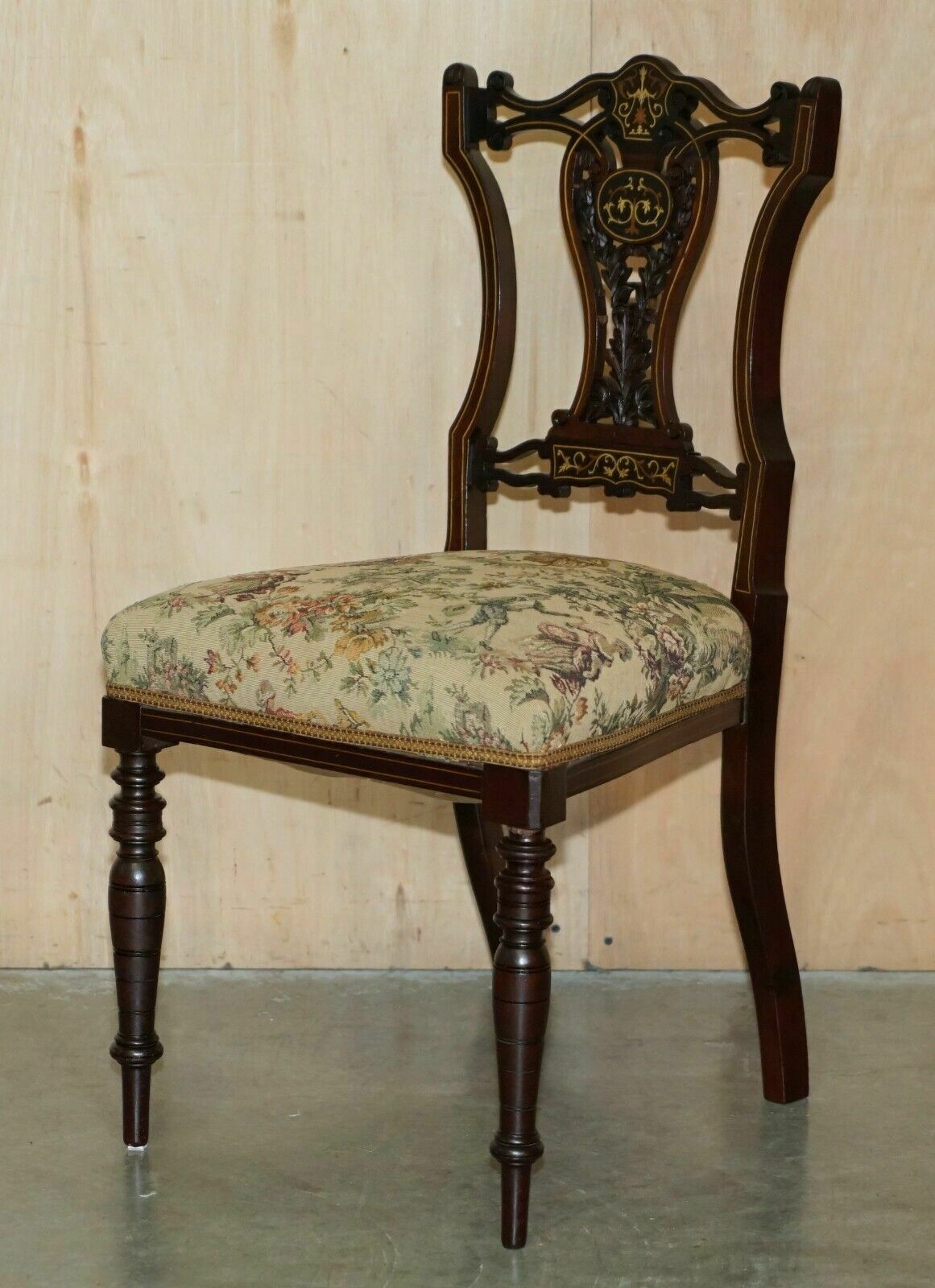 Pair Of Antique Victorian Rosewood Salon Chairs With Stunning Inlaid Back Panels photo furniture