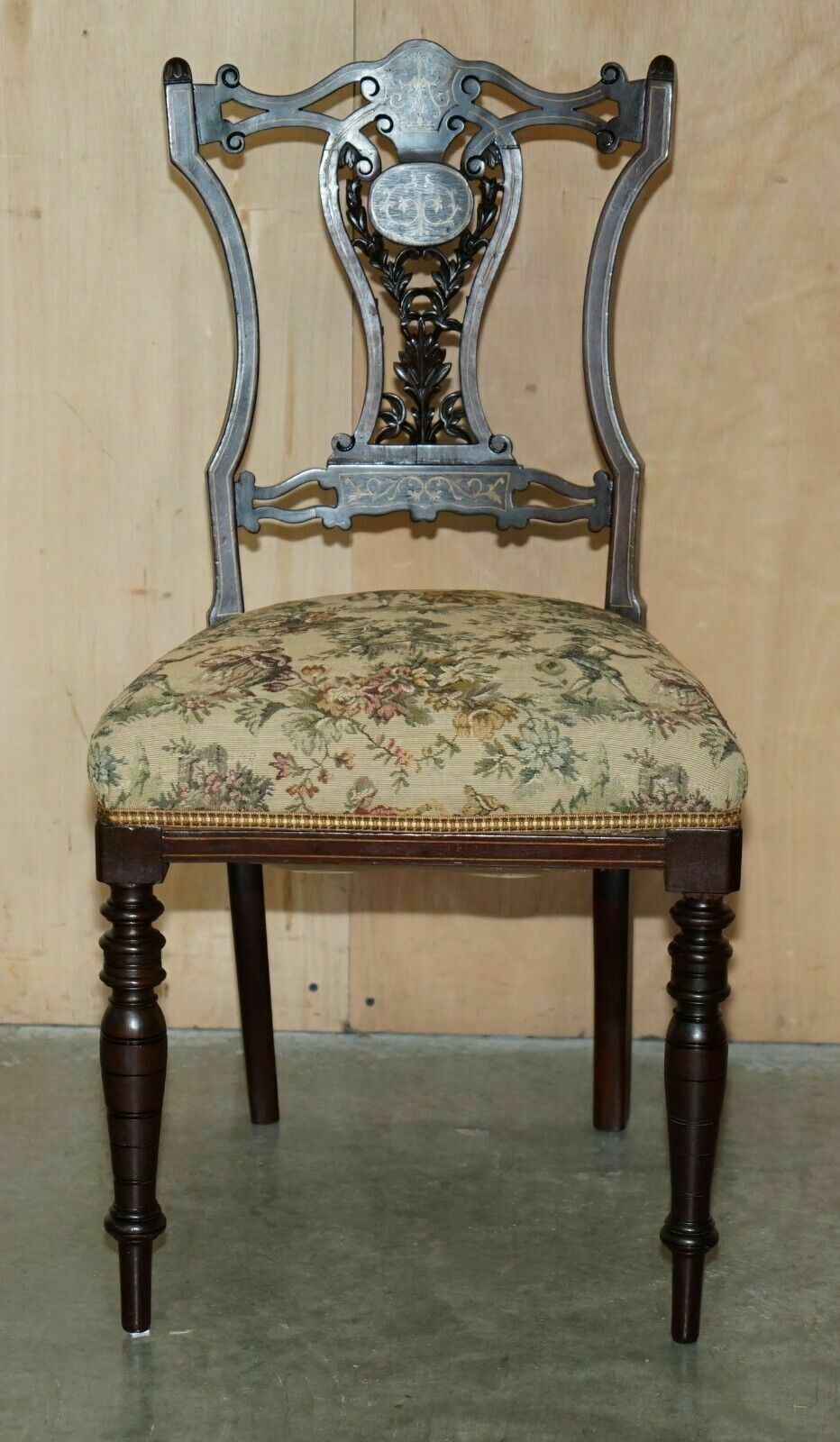 Pair Of Antique Victorian Rosewood Salon Chairs With Stunning Inlaid Back Panels photo for sale