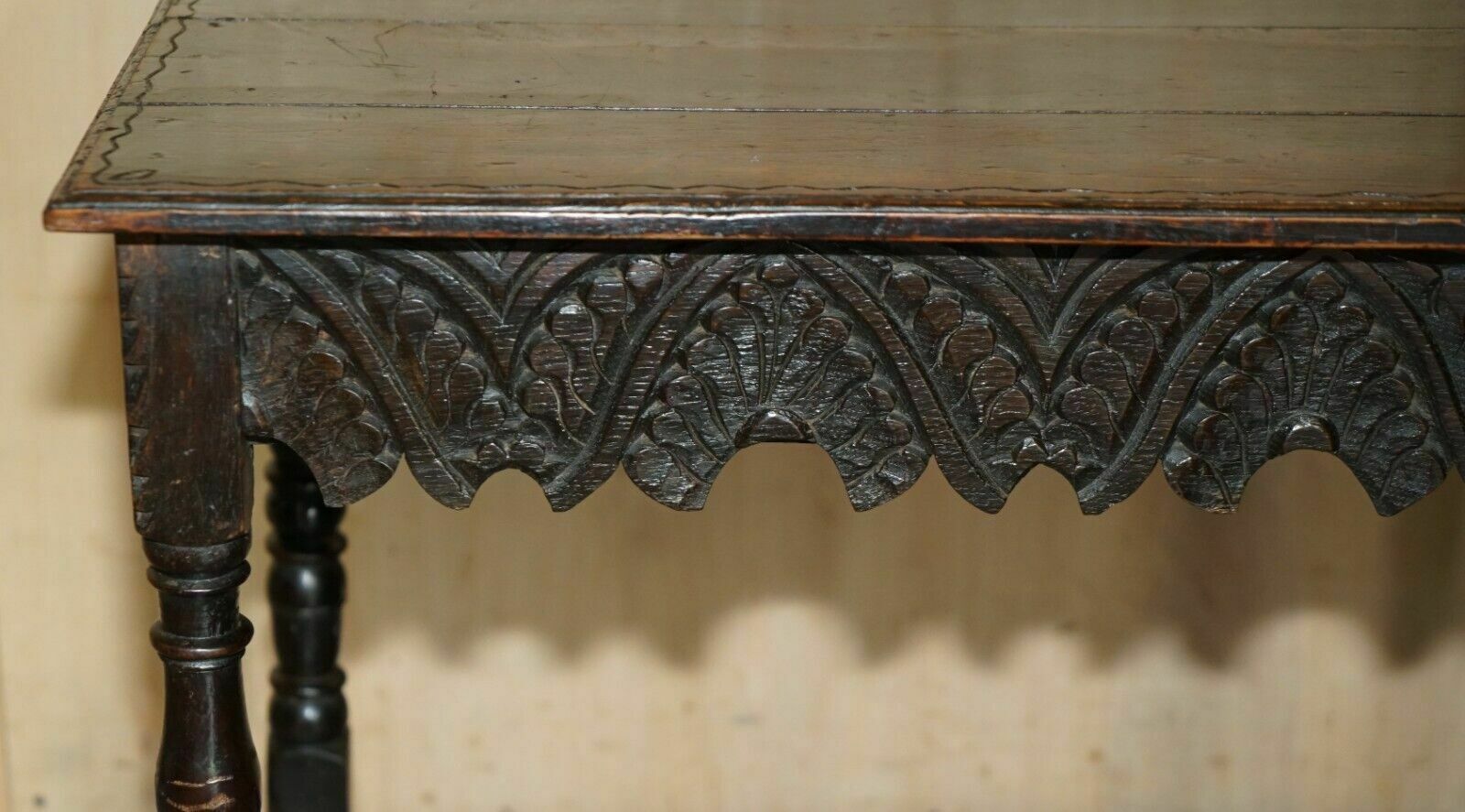 Antique English 18th Century Jacobean Centre Table With Ornately Carved Apron photo Furniture
