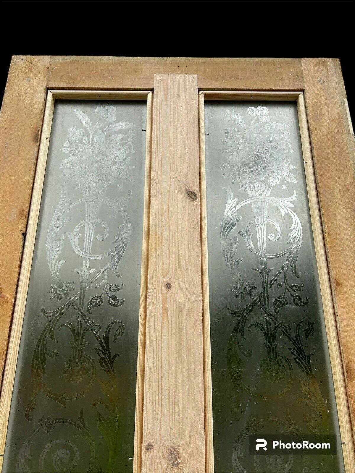 Victorian Acid Etched Glass Front Door Antique Period Reclaimed Old Wood Refurb photo vintage