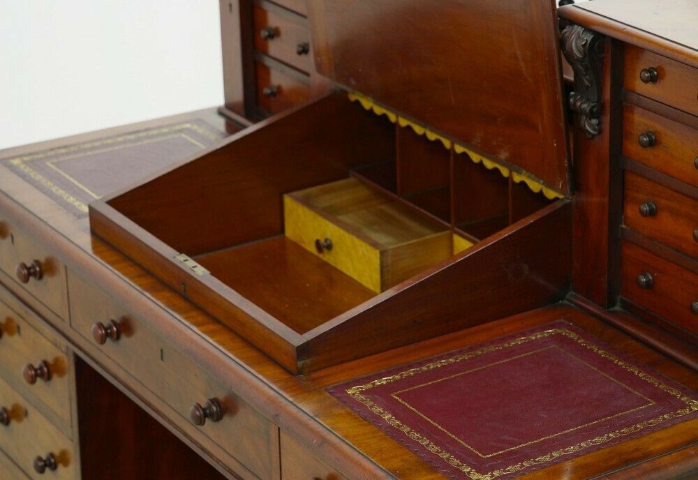 Victorian Charles Dickens Desk Mahogany Writing Table 1880 photo vintage