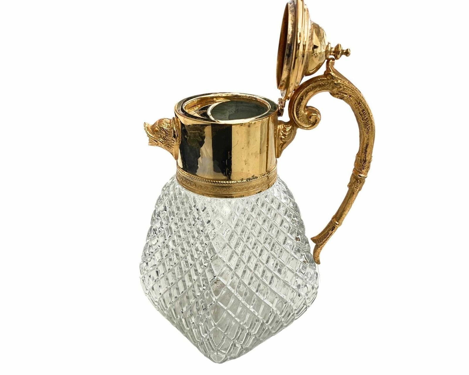 Gold Decanter Jug | Lions Mouth Opening For Water | 1950 1970s photo Home Decor