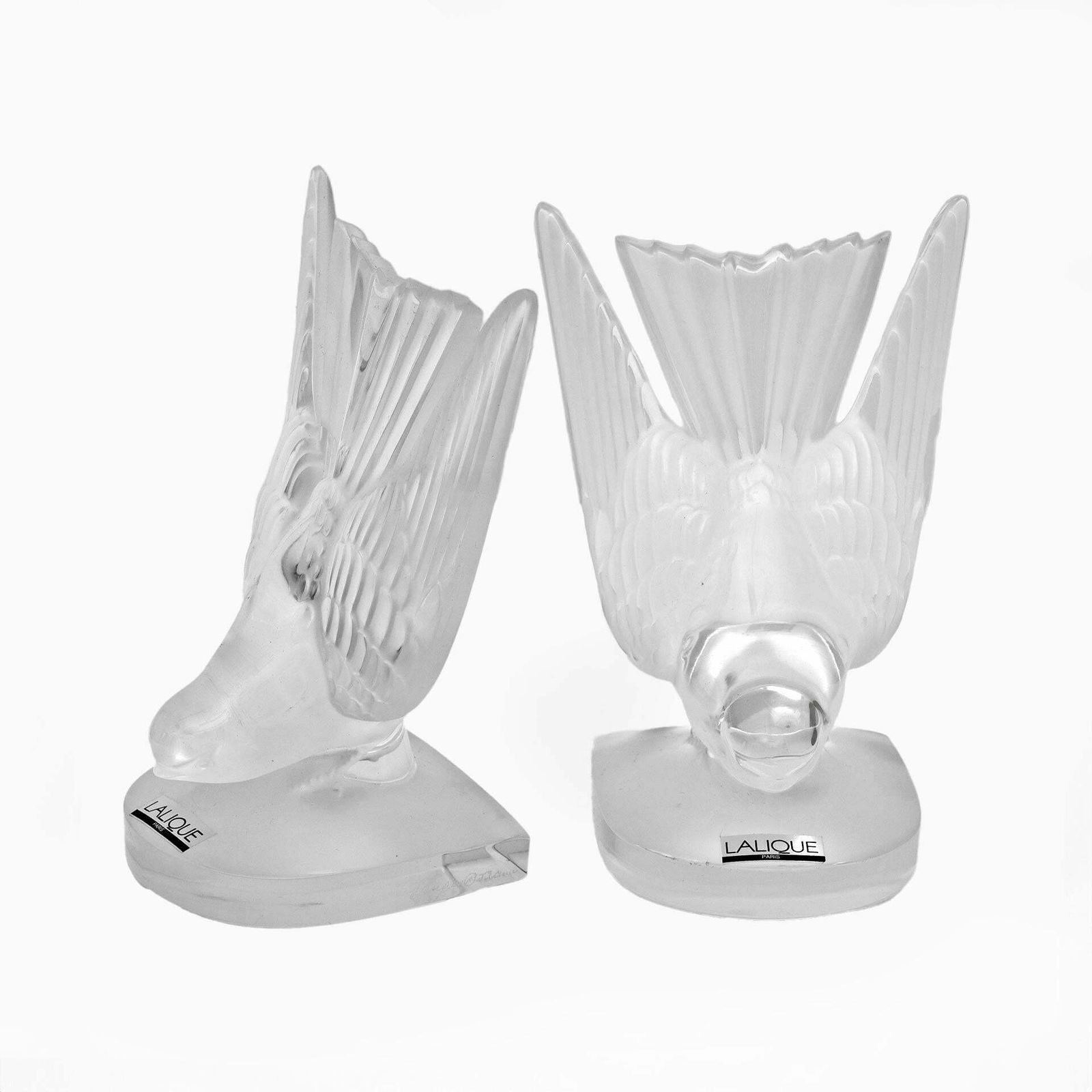 Pair Of Rondini Bookends In Art Deco Crystal By Lalique "Hirondelles" France, 1980s photo for sale