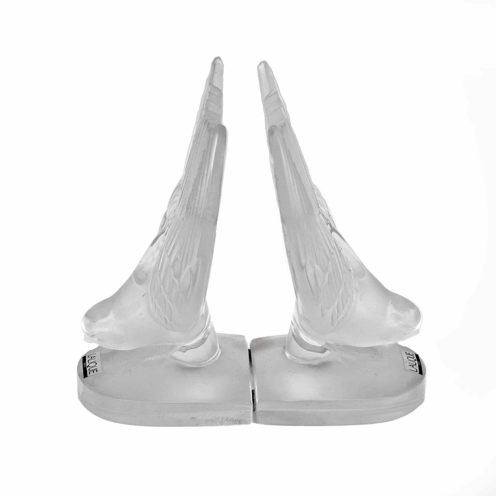 Pair Of Rondini Bookends In Art Deco Crystal By Lalique "Hirondelles" France, 1980s photo Home Decor