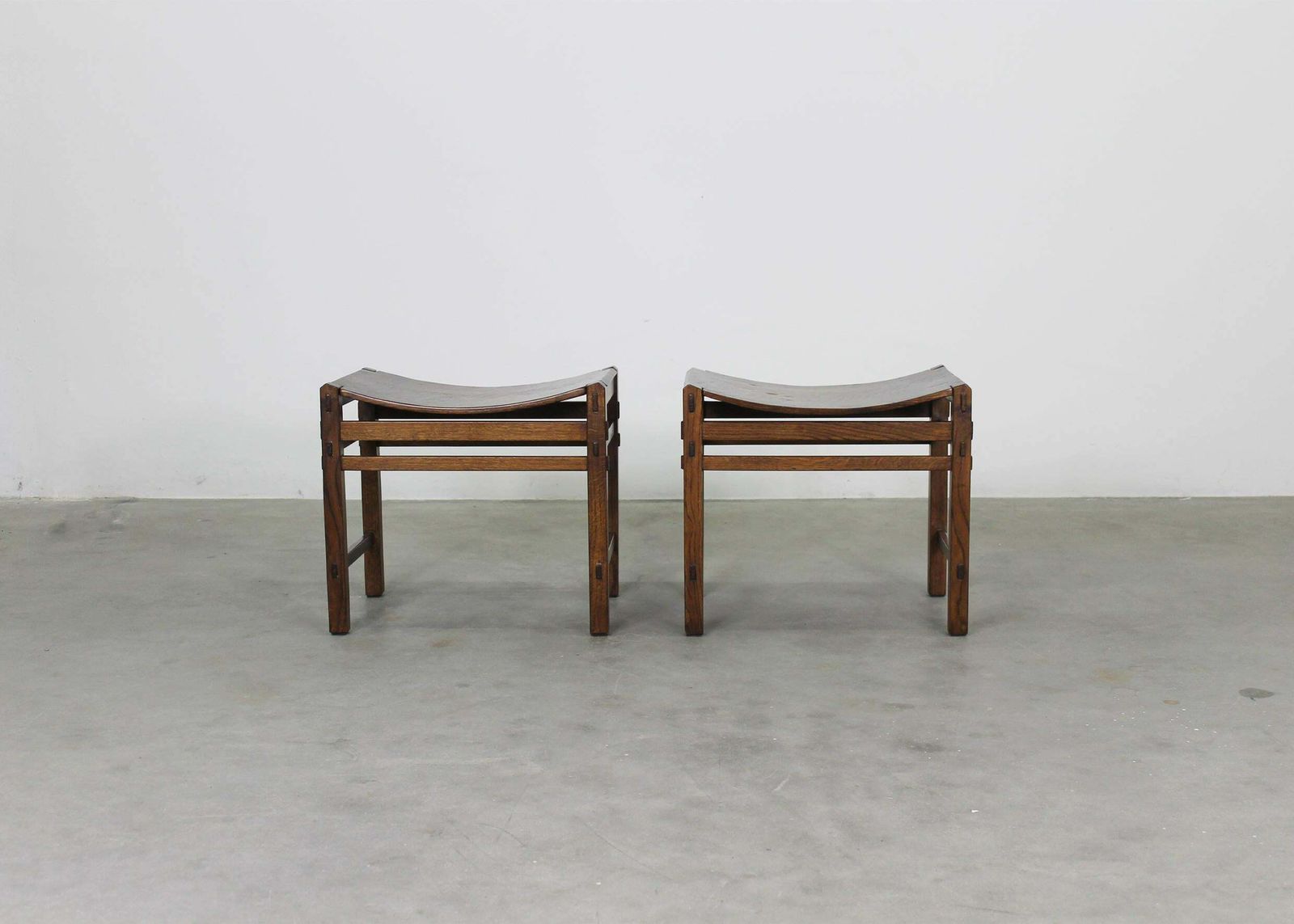 Giuseppe Rivadossi Set Of Two Oak Wood Stools By Officina Rivadossi 1970s photo for sale