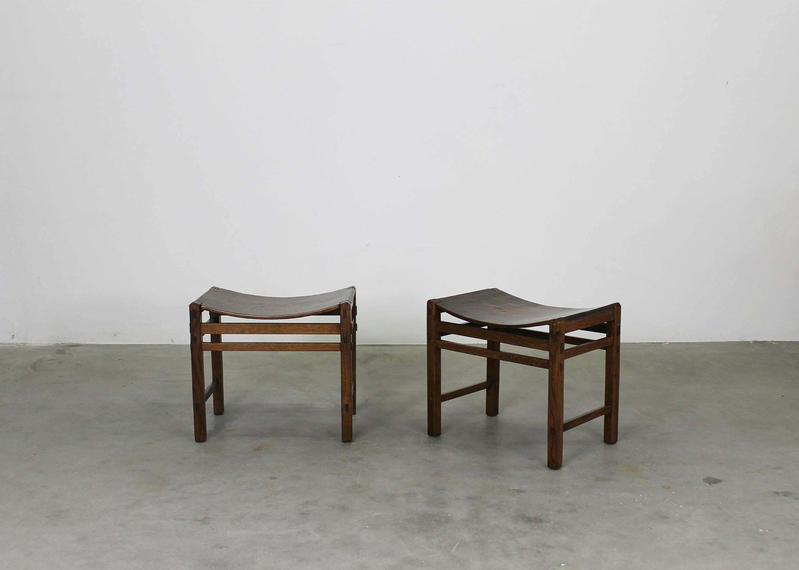 Giuseppe Rivadossi Set Of Two Oak Wood Stools By Officina Rivadossi 1970s photo buy