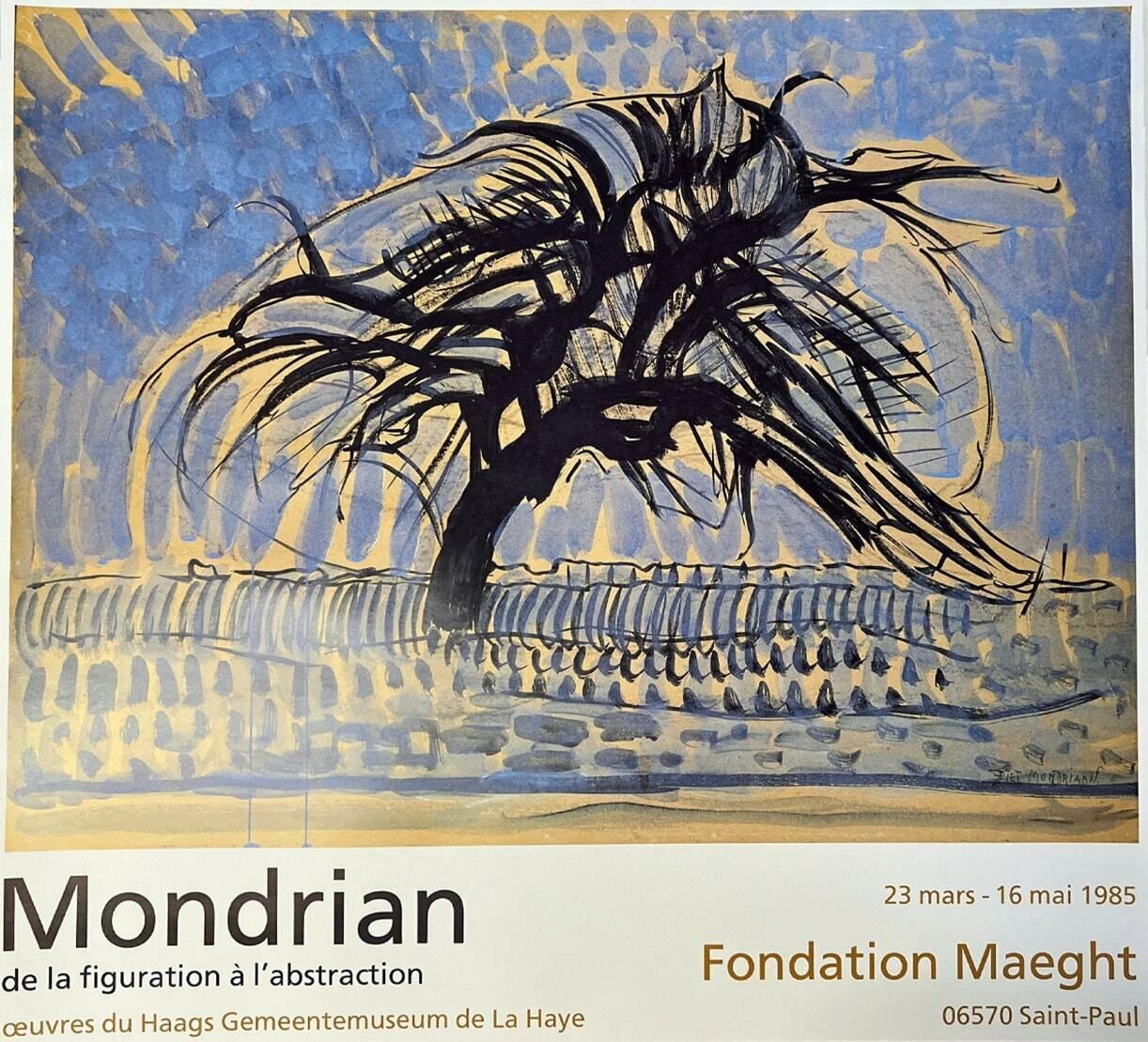 Authentic Mondrian Exhibition Poster   The Blue Tree   Original Museum Gallery Print