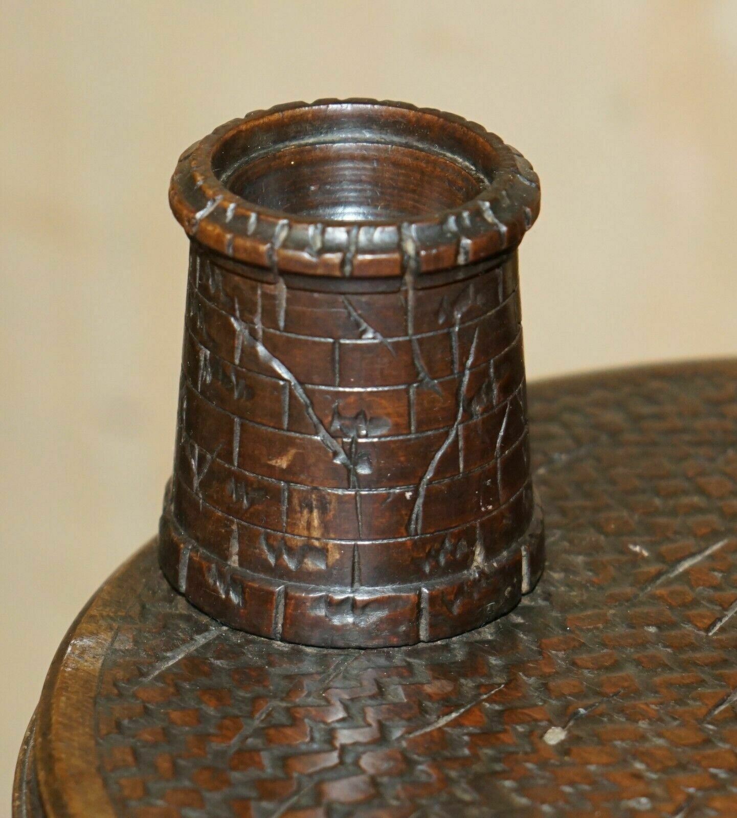 Antique Victorian Smokers Side Table Depicting Castles For Pipes Tobacco Cigars photo vinterior