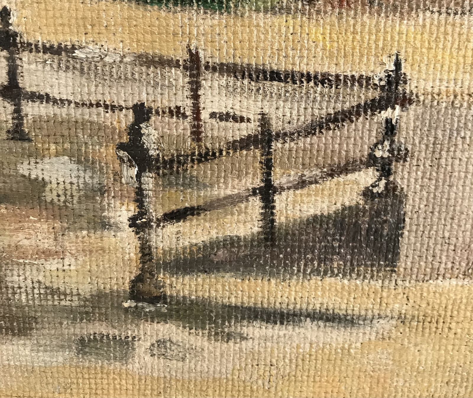 Original Oil On Board Painting Of A French Cafe Scene photo vintage
