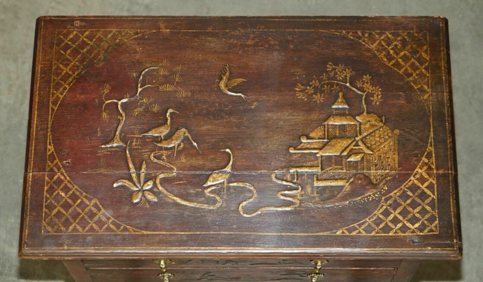 Antique Original George III Red Lacquer & Gilt Japanned Side Table Circa 1760 photo vintage