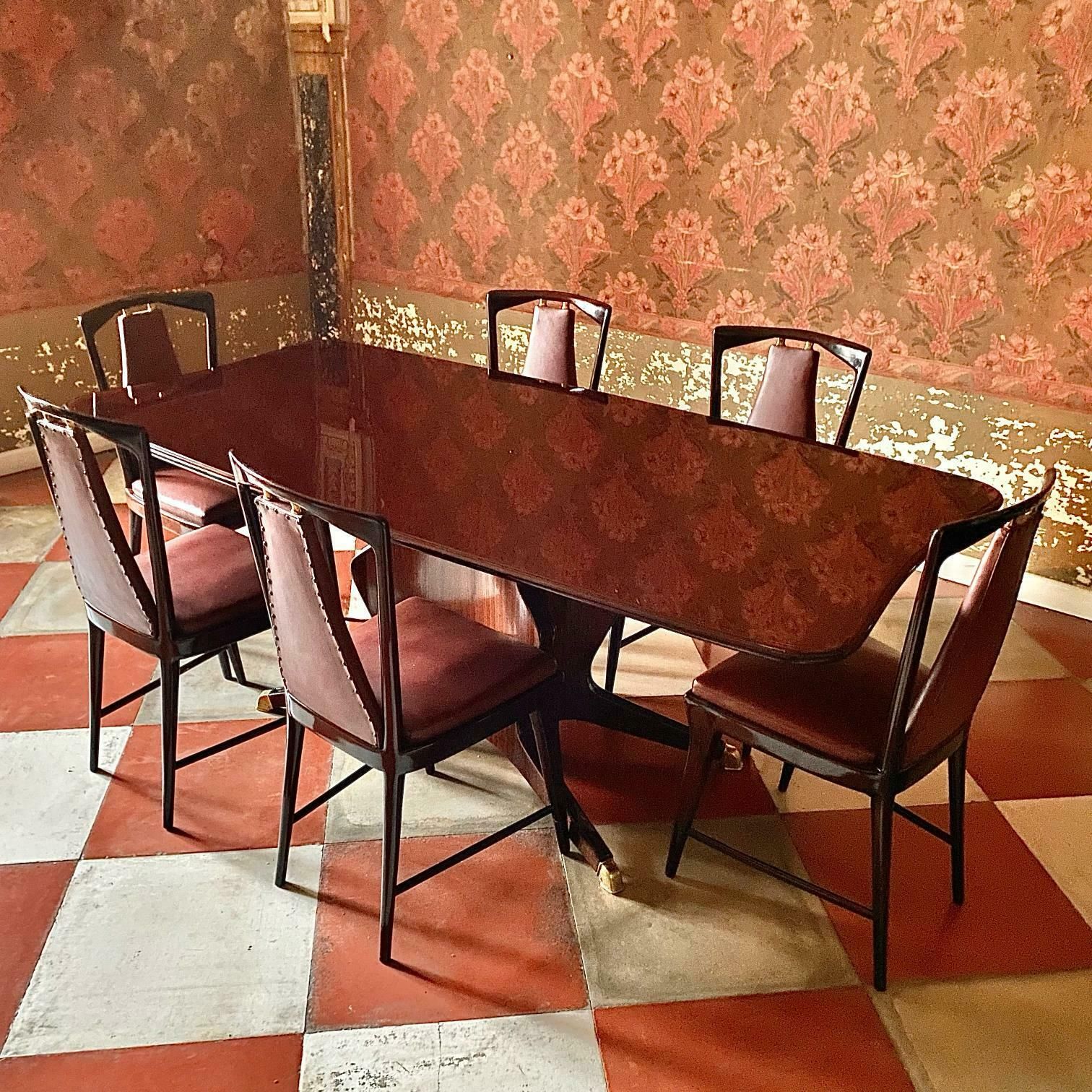 Italian Midcentury Modern Mahogany And Rosewood Dining Set, Osvaldo Borsani For Atelier Borsani Varedo, Italy 1950 photo for sale