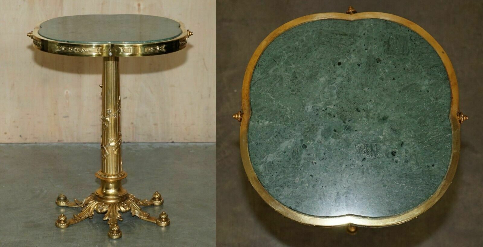Exquisite Antique Circa 1900 Brass Side End Lamp Table With Thick Marble Top