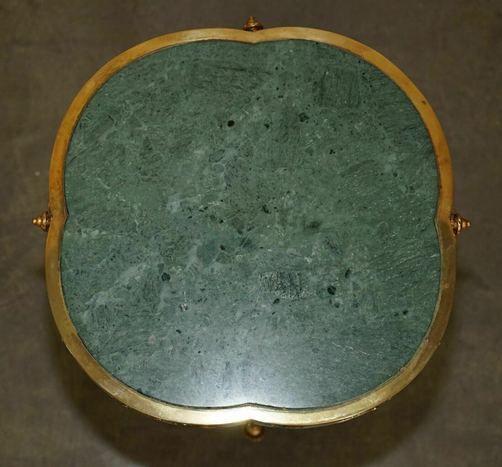 Exquisite Antique Circa 1900 Brass Side End Lamp Table With Thick Marble Top photo for sale