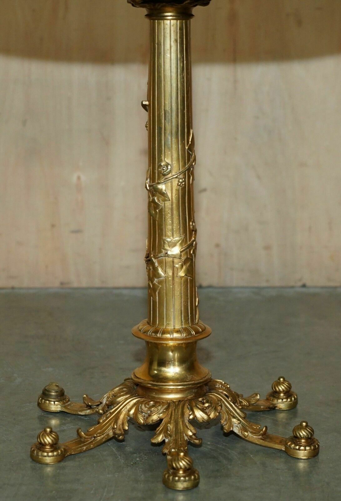 Exquisite Antique Circa 1900 Brass Side End Lamp Table With Thick Marble Top photo buy