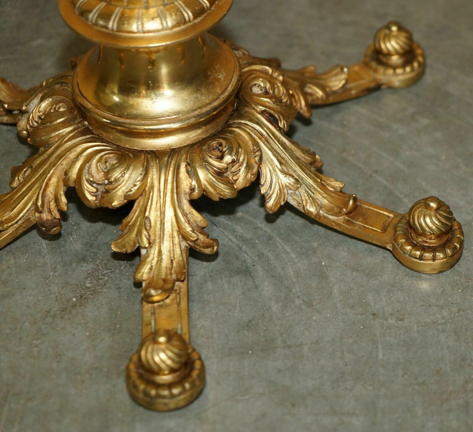 1750.0 Exquisite Antique Circa 1900 Brass Side End Lamp Table With Thick Marble Top photo