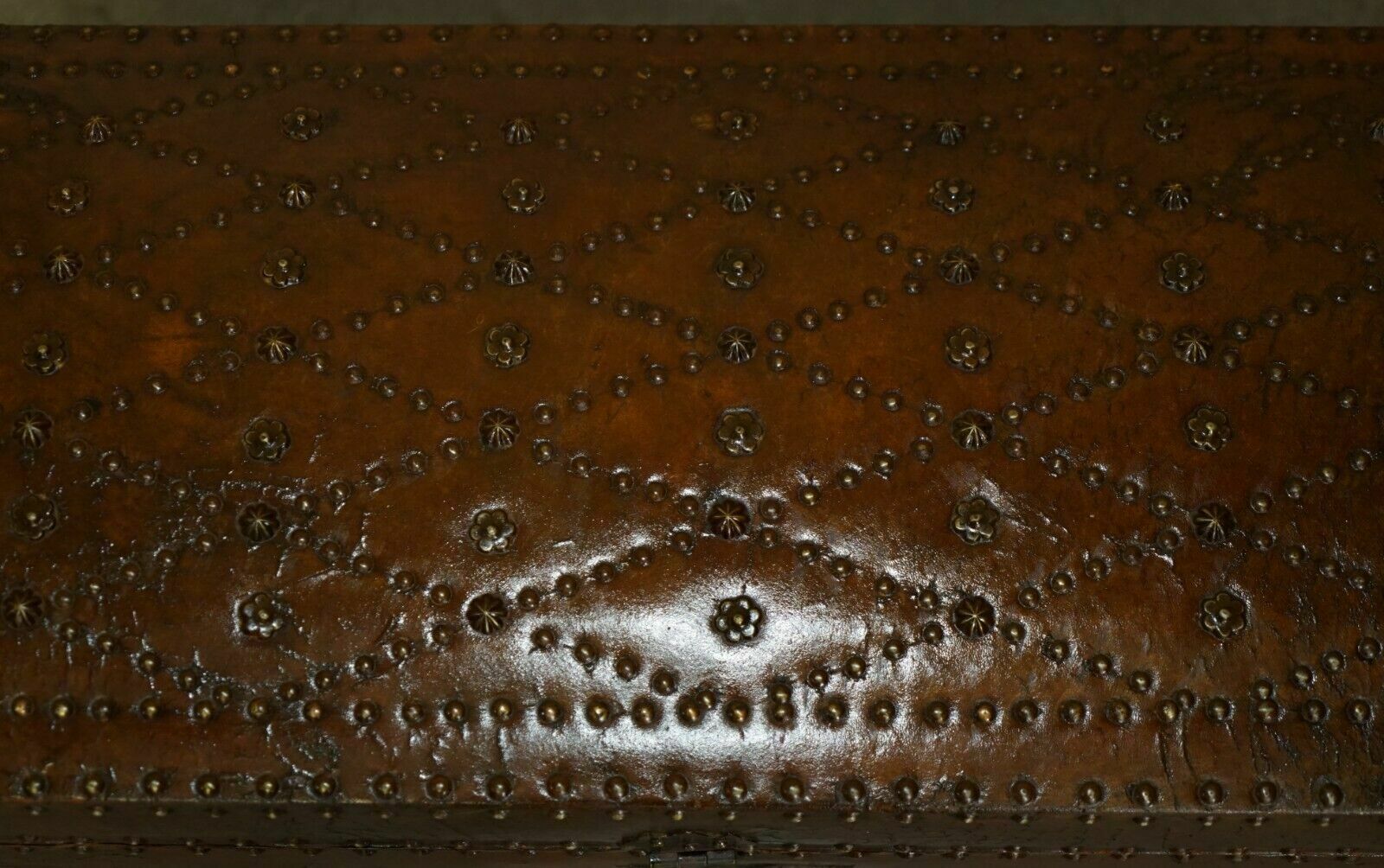 Stunning Restored Antique Victorian Hand Studded Brown Leather Steamer Trunk photo 2950.0