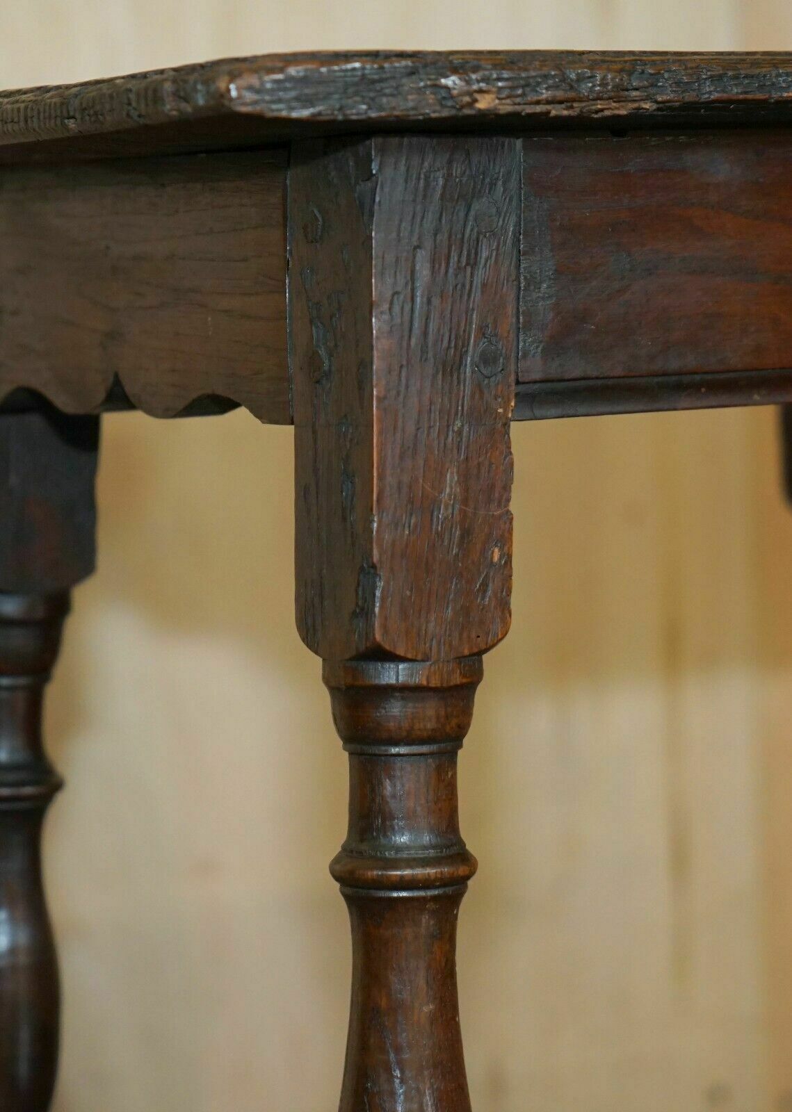 17th Century Antique English Oak Side End Lamp Wine Table Lovely Patinated Top photo vintage