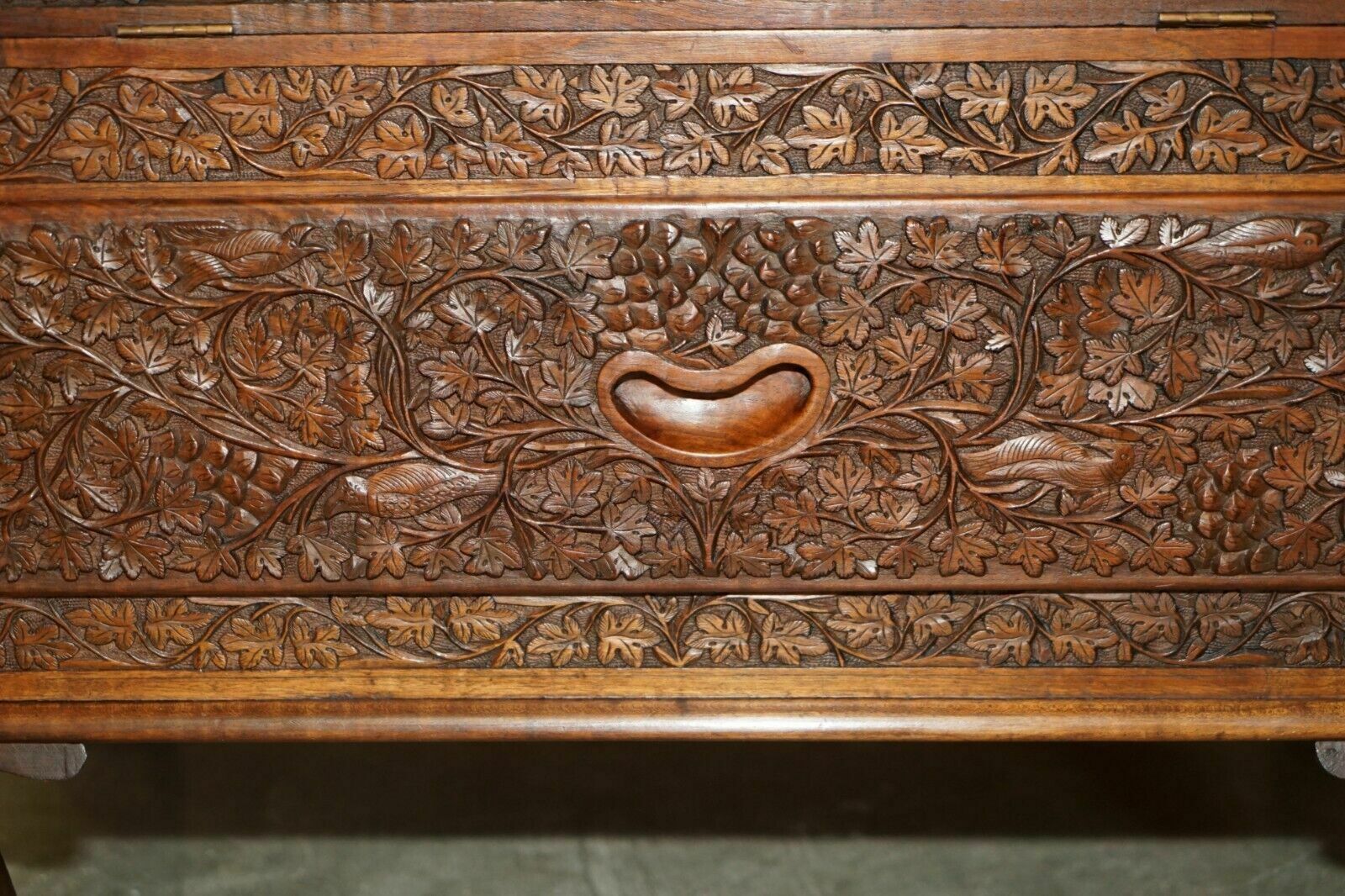 Antique Ornately Carved British Colonial Burmese Drinks Cabinet Bar With Key photo vinterior