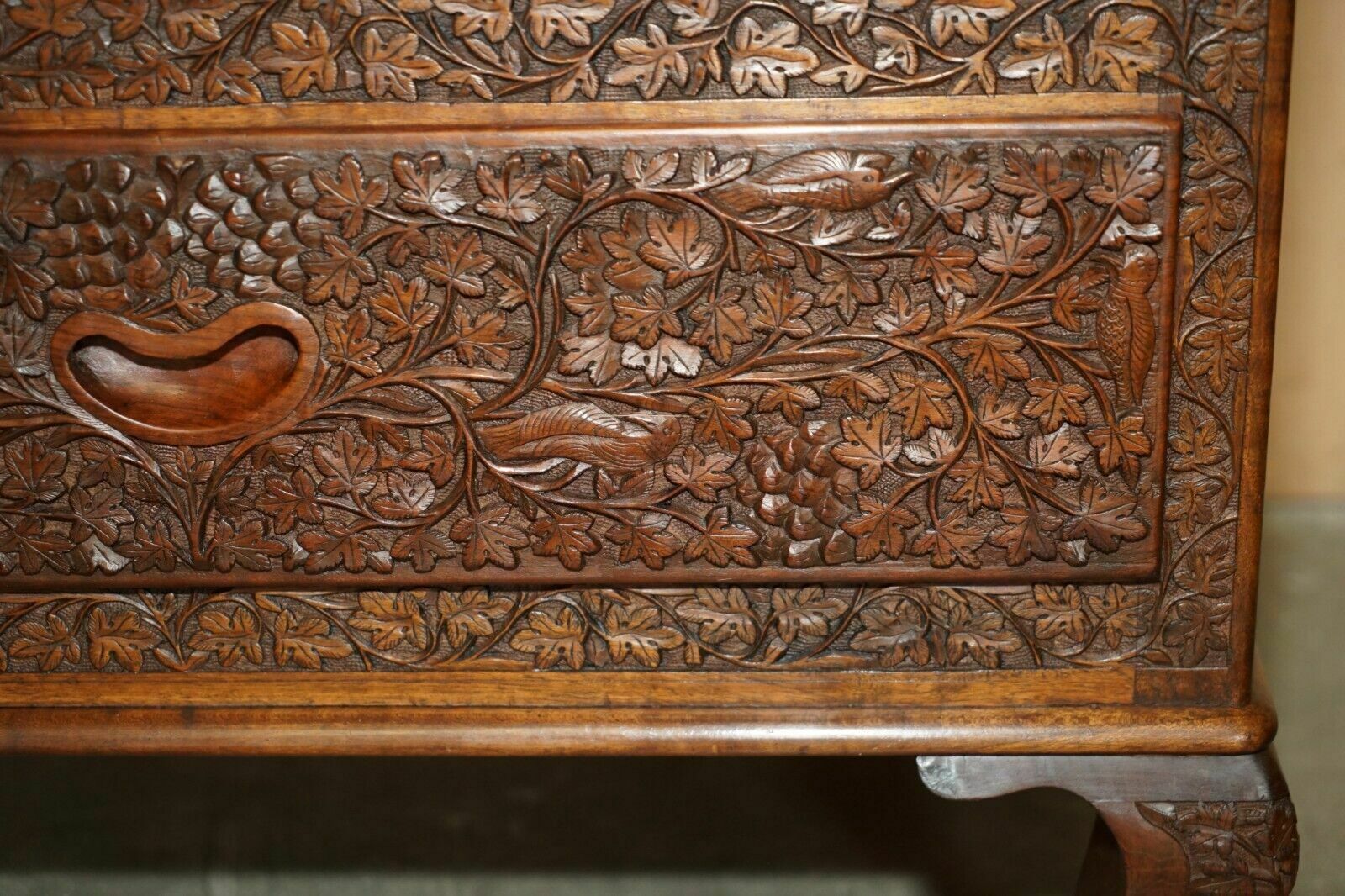 photo furniture Antique Ornately Carved British Colonial Burmese Drinks Cabinet Bar With Key