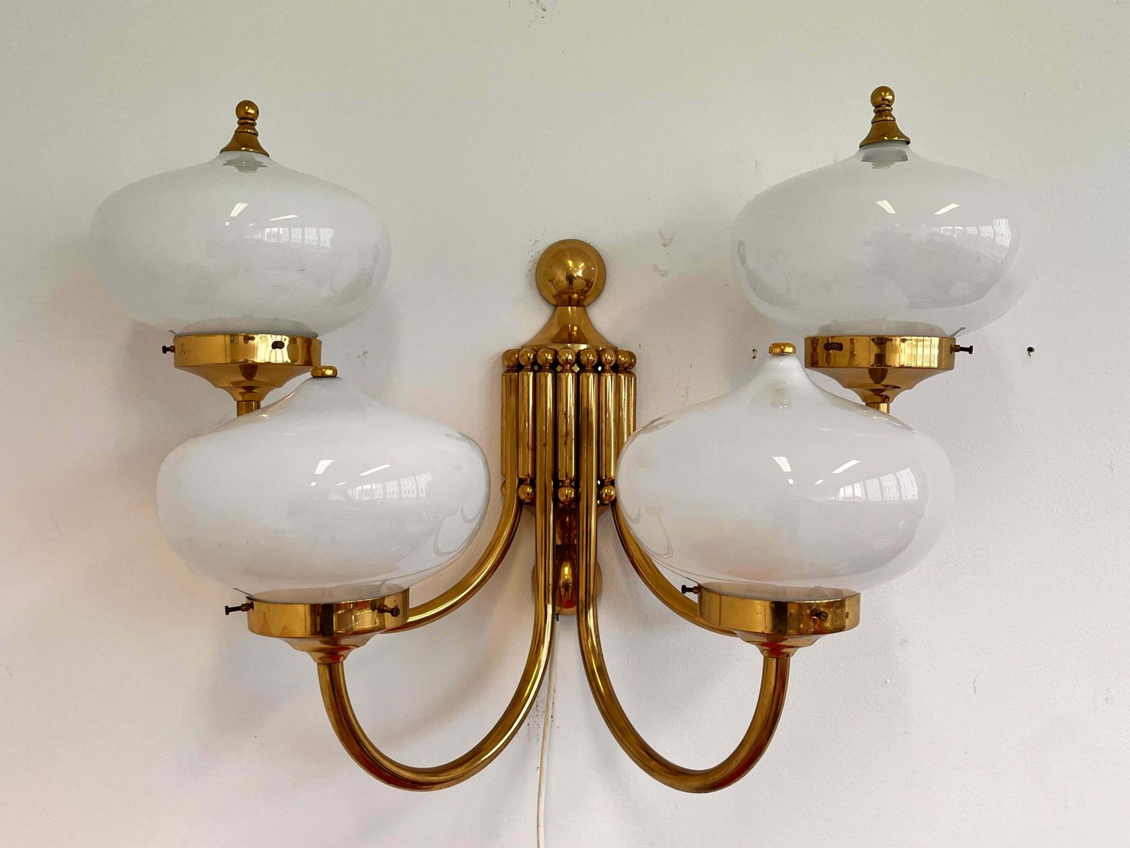 Big Xxl Brass And Glass Wall Lamp In Art Deco, Art Nouvea Style  Around 1980s photo for sale