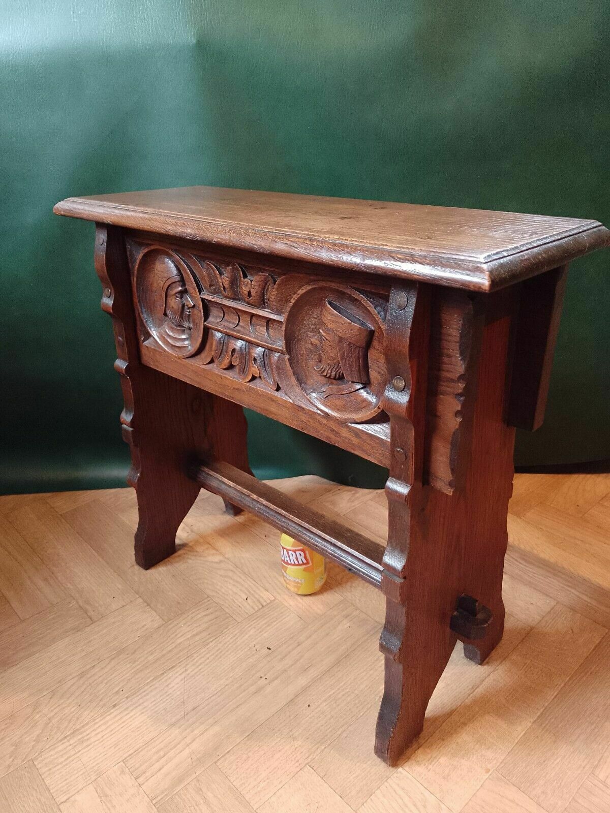 Antique Oak Carved Jointed Lidded Box Stool Sewing Side Table Elizabethan Style photo for sale