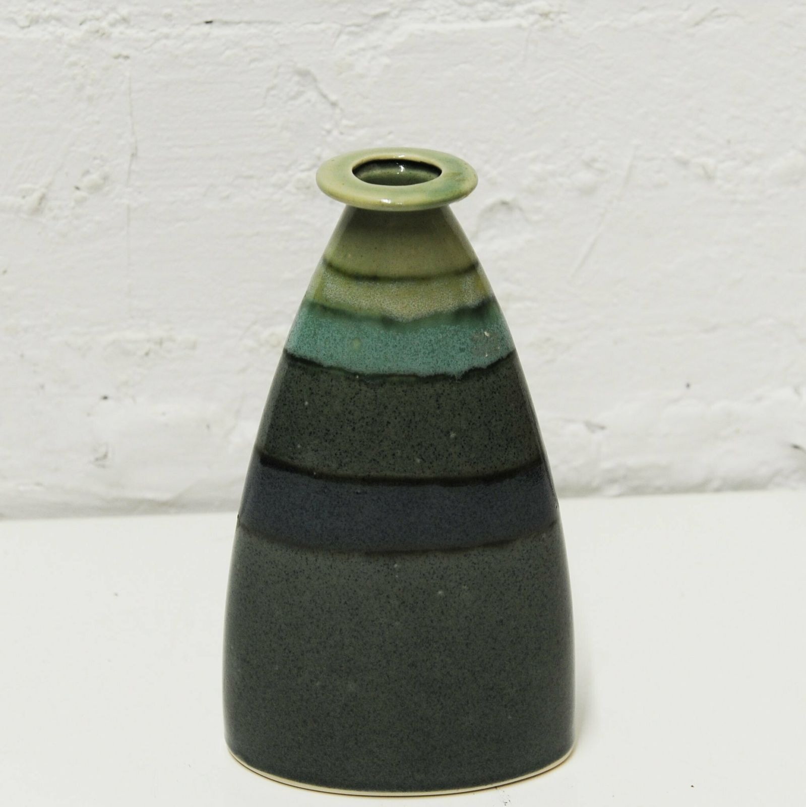 Green And Blue Striped Studio Pottery Glazed Vase, 1990s photo vinterior